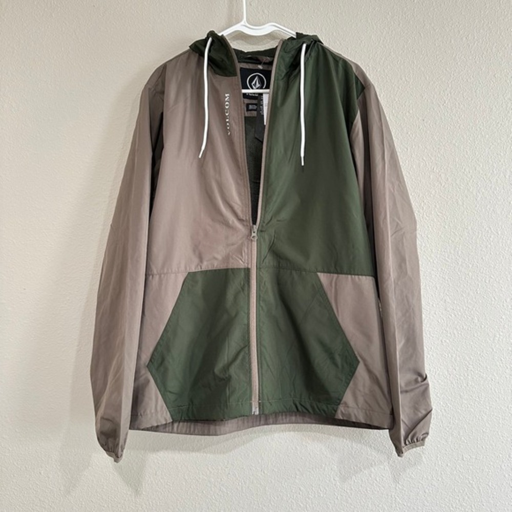 Volcom Karlin Jacket Men's Medium Brown Green‎ Colorblock Hooded Windbreaker NEW